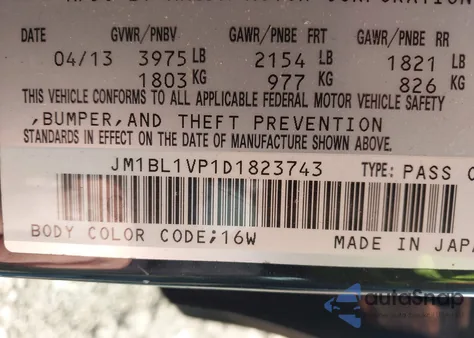 2013 Mazda Mazda3 I Touring from USA, damaged, VIN JM1BL1VP1D1823743